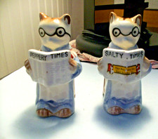 Vintage PAL MAR  Peppery Salty Times CATS reading newspaper Salt Pepper Shakers picture