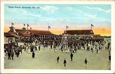 Savannah GA Tybee Beach 1930s Scenic View White Border Postcard picture