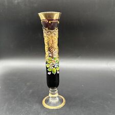 Purple Amethyst Glass Bud Vase w/24K Gold Filigree & Floral Relief Motif 8” Tall picture