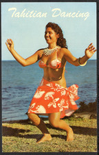 TH HI Honolulu CHROME PC 1960's HULA GIRL TAHITIAN DANCING Polynesian picture
