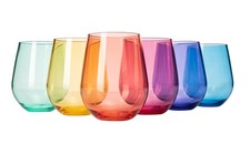 The Wine Savant Tritan Acrylic Stemless Wine Glasses Set of 6 Bright Colors picture