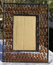 Vintage Brown Or Amber Colored Beaded Black Metal Frame picture
