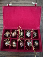 Vintage Dillard's Trimmings Cloisonne Set of 10 Faberge Eggs Christmas Ornaments picture