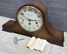 Vintage Bulova Westminster Desk Mantle Wood Clock Tested Working + Key Wooden picture