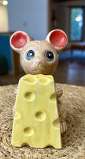 Vintage Japan Ceramic Mouse & Cheese Salt Pepper Shakers Figurines Kitsch picture
