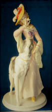 Vintage Lady & Greyhound Porcelain Figure Original Rosenthal Art Sculpture Decor picture