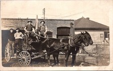 Four Men With Horse Drawn Fire Or Brewery Wagon RPPC Real Photo Postcard 4P23-4 picture