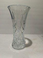 Vintage Heavy Cut Crystal Vase 9.5” Faceted Flared Rim Diamond Starburst picture
