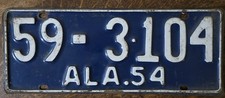 1954 Alabama Vintage License Plate picture