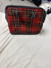 VIntage 1960s Vibrant Classic Red Tartan Plaid Canvas Suitcase Luggage picture