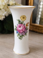 Augarten Wien Austria Porcelain Vase 5034 Hand Painted Floral Rose Gold Trim 7” picture