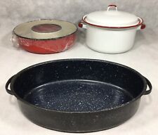 Cream City Ware Pan Mold White Red Enamel Handled Stock Pot Black Oval Lot picture