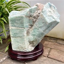 25.74LB Gem Natural Large block aquamarine Quartz Crystal Mineral Specimen+stand picture
