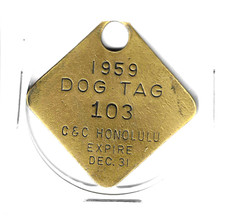 🐶 - HAWAII - 1959 Honolulu Statehood DOG TAG / LICENSE  - low number picture