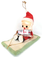 Tree Trimmings Christmas Ornament Santa Claus Sledding Felt Vintage 1960s picture