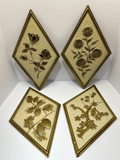 Vintage Dutch Brass Stamped Metal Floral Wall Plaques Made in Holland Set of 4 picture