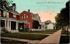 Postcard PA Butler Residences on North Main Street picture
