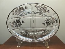 Vintage c1930’s Silver City Flanders Poppy Sterling on Clear Glass Divided Dish picture