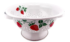 Vintage 1983 Teleflora Strawberry Enamel Metal Colander 8” Made in Korea picture