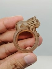 Ancient White Stone Lion Guardian Ring Hand Carved Beast  Roman picture
