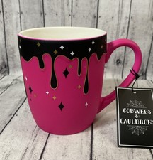 COBWEBS And CAULDRONS HALLOWEEN MUG ~ PINK AND BLACK DRIP MUG~ SOFT TOUCH picture