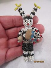 RARE Vintage HOPI CLOWN FIGURE Miniature Beaded Clown Doll Playing Drum picture