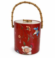 Floral Asian Vintage Inspired Ice Bucket Retro Regency Red Bamboo 80s picture
