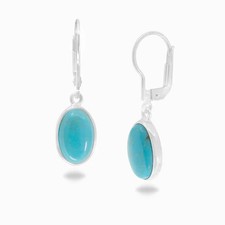 3 Ct Oval Blue Turquoise Lever Back Dangle Drop Earrings 14K White Gold Plated picture