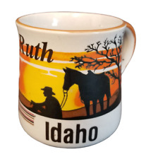 Vintage Speckled Stoneware Mug Ruth Idaho Cowboy Horse picture