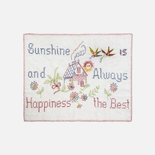 Antique 20s 1929 Hand Embroidered Floral Cottage Sun Birds Sampler Wall Hanging picture