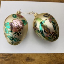 Vintage Whitehurst Poland Glass Christmas Ornaments Large Egg Floral Rose 2pc picture
