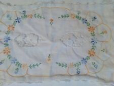 Table Linen Dresser Scarf Floral Hand Embroidered 16” x 10