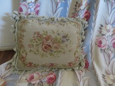 Gorgeous Aubusson style Needlepoint HUGE Pillow ROSES & SCROLLS w Down Insert picture