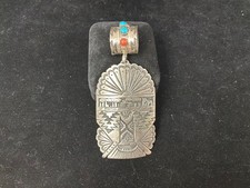 LARGE Signed ALCOTT Navajo Sterling Silver Story Telling  Pendant 3 1/4” long picture