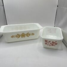 Pyrex Butterfly Gold 913 Loaf Pan And Gooseberry Refrigerator Dish 0502 NO LIDS picture