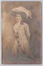 RPPC Edwardian Lady Portrait Feather Hat Bell Studio 233 E State Street Postcard picture