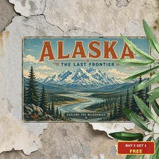 Beautiful Alaska Mountain Landscape Aesthetic Travel Art Metal Tin Sign 8x12 picture