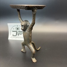 ANTIQUE BRASS MONKEY BUSINESS CARD HOLDER Petina Aged Green Card Tray  picture