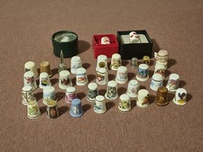 Thimbles Large Lot Of 35 Different Bone China Metal Wood Vintage picture