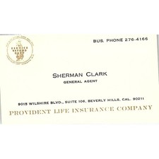 Sherman Clark Provident Life Beverly Hills CA Vintage Business Card SD9-B10 picture