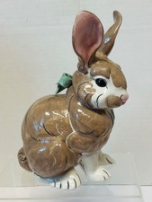 Adorable Vintage KAY FINCH California Pottery Brown RABBIT W/Green Bow Figurine picture