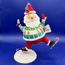 Vintage Pier 1 Imports Glitter Skiing Santa Christmas Decoration READ picture