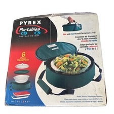 Vintage Pyrex Portables 6 Pc Hot Cold Carrier Set 2-Qt Forest Green with Box picture