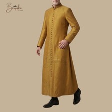 Mustard Gold Clergy Cassock Silk Textured Priest Robe Catholic Vestment picture