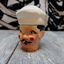Vintage Stacked French Italian Chef Bust Salt or Pepper Ceramic Shaker picture