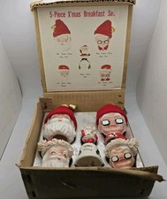 Vtg 50s Christmas Santa Claus Set Shakers Egg Cups Bell Spaghetti Trim Box Japan picture