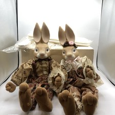 Vintage Lloyd's Wendy Wabbit Rabbit Couple Dolls Set Porcelain Heads with Bench picture