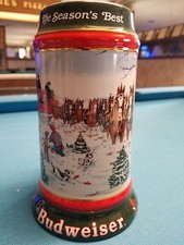 1991 Anheuser Busch AB Budweiser Bud Holiday Christmas Beer Stein Clydesdales picture