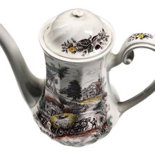 Vintage Staffordshire Yorkshire Ironstone Multicolor Farm Scene Coffee/Tea Pot picture