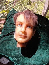 Antique wax mannequin head. Glass Eyes Real Hair. picture